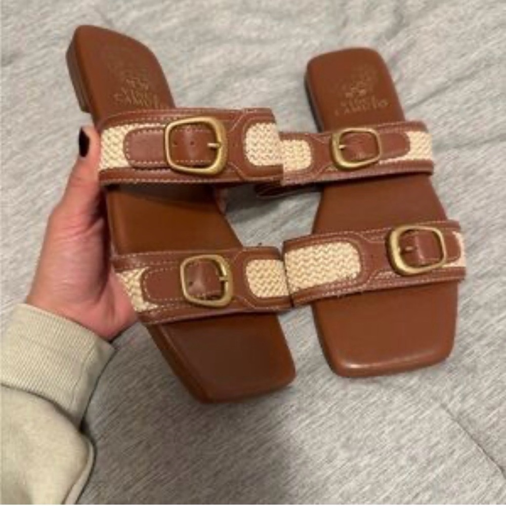 Vince Camuto Brown and Cream Sandals